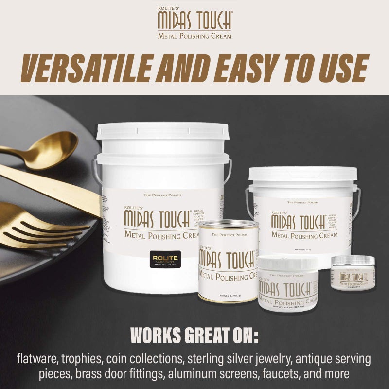 Rolite MTMPC4.5Z2PK Midas Touch Metal Polishing Cream, 4.5 Ounces, 2 Pack, Cleaner and Polishing Rouge for Sterling Silver, Gold, Brass, Chrome, Copper, Non-Toxic Formula for All Metals - Image 2